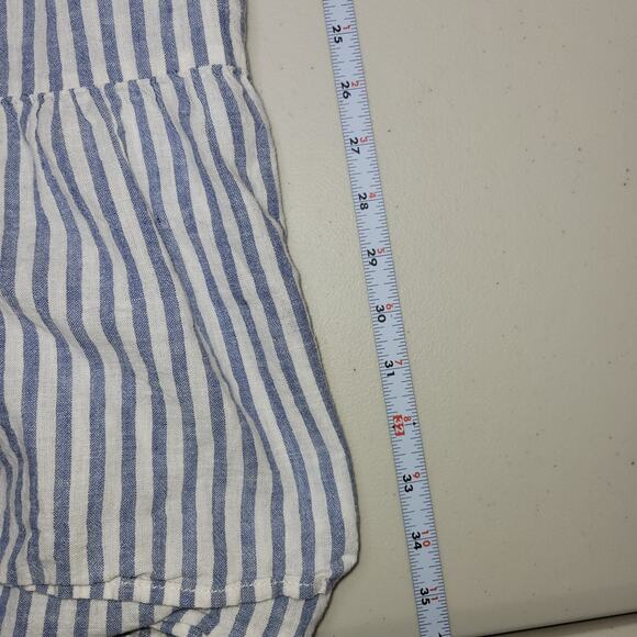 Beach Lunch Lounge Linen Dress Large Tiered Blue White Striped Puff Cottagecore - Picture 10 of 10